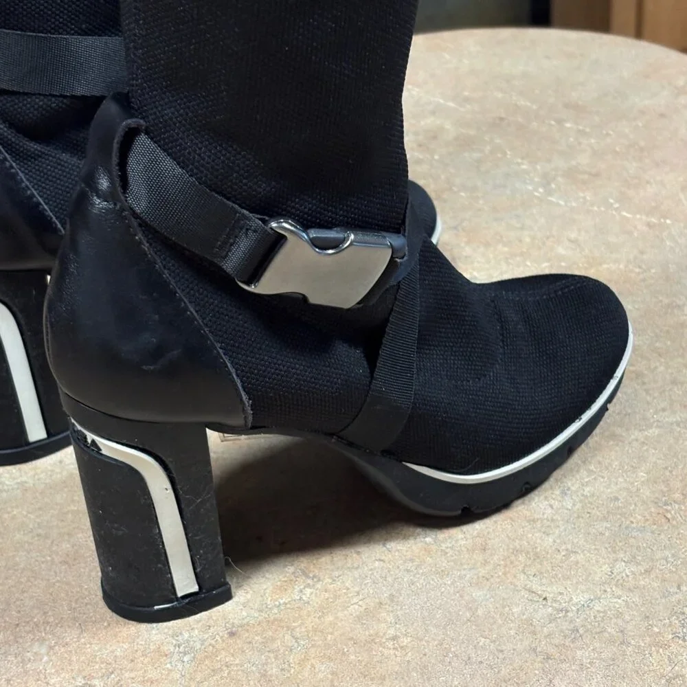 Gadea Black Stretch Sock Buckle Boots Leather Heels Made In Spain 37 Extralight - Picture 11 of 15